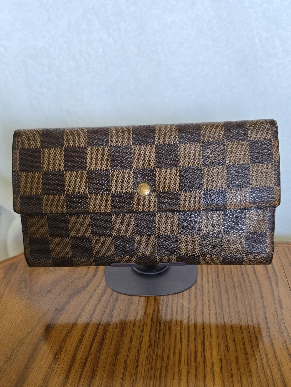 Louis Vuitton Brown Damier Check Continental Wallet with Gold Snap